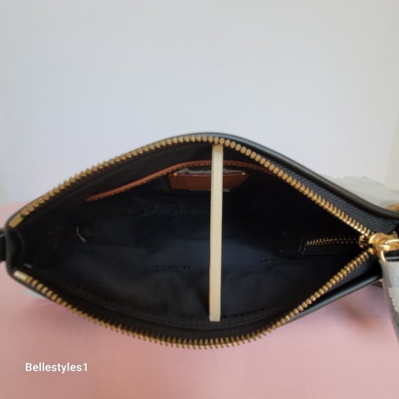 COACH Kitt Badge Jacquard & Smooth Leather Crossbody- Salt Black ⭐ - Picture 14 of 16